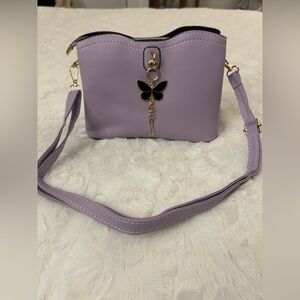 Lavender Crossbody Bag with Butterfly Charm - small & cute! Check the back